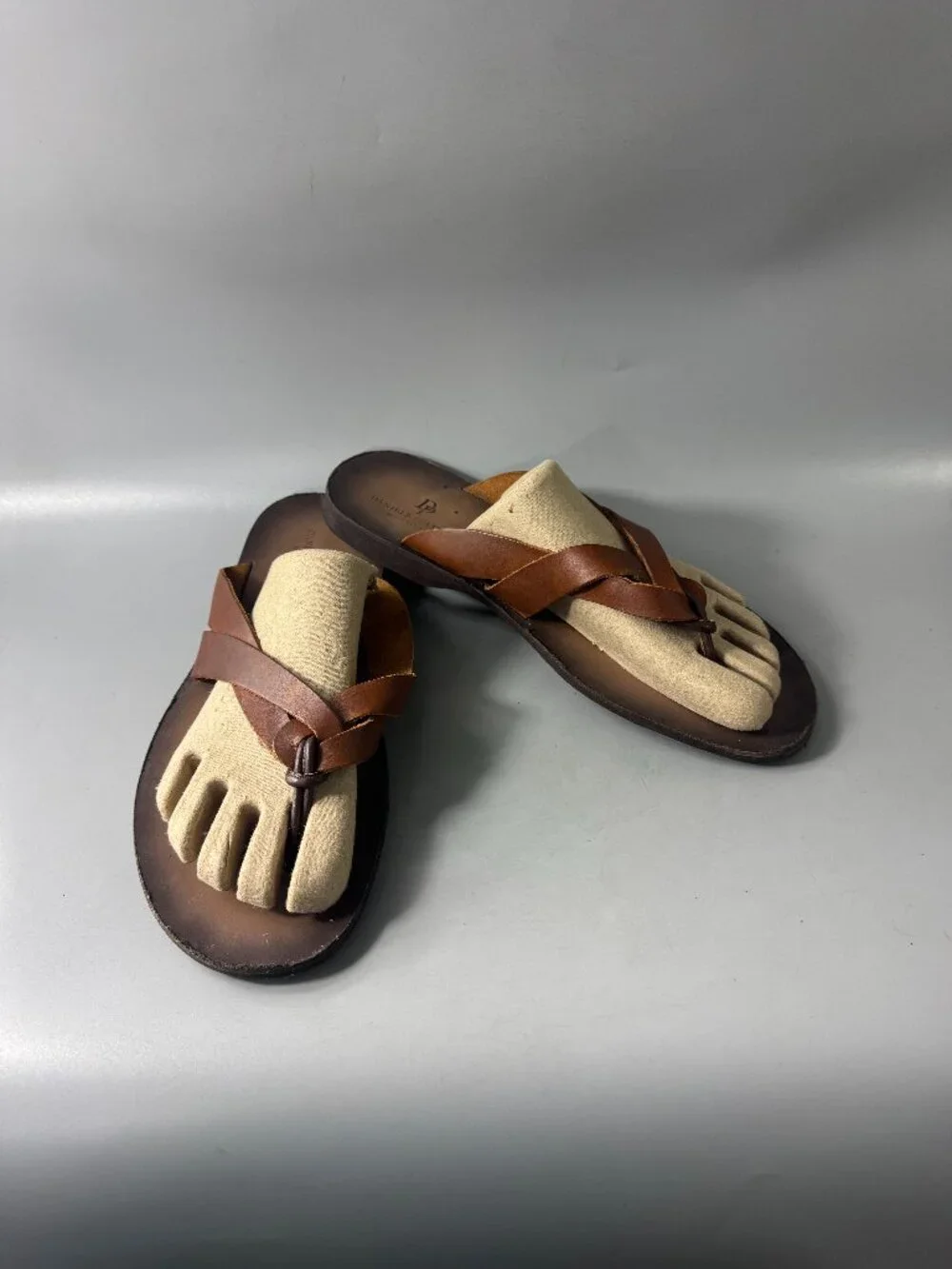 Daniele Polidori Brown Leather Men's Thong Sandal, Size 45